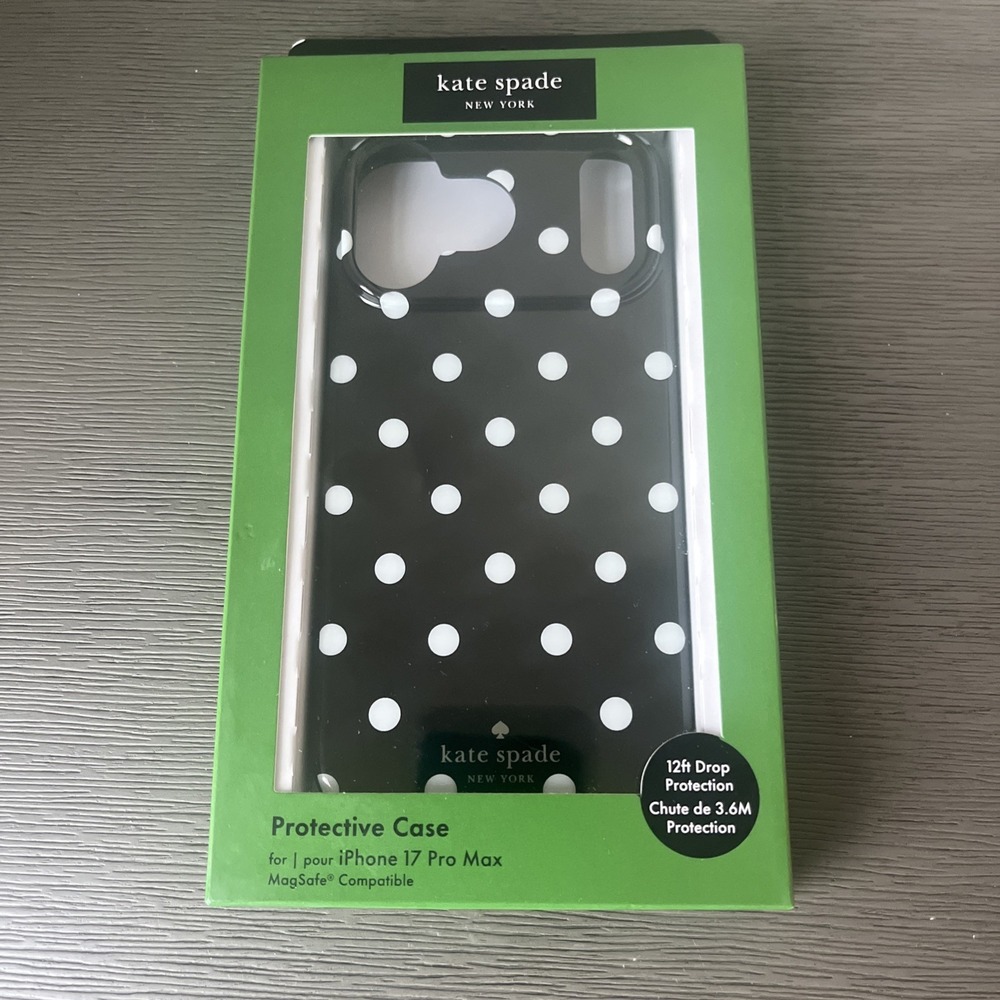 Kate Spade iPhone 17 Pro Max Protective Case with MagSafe Polka Black White NIB